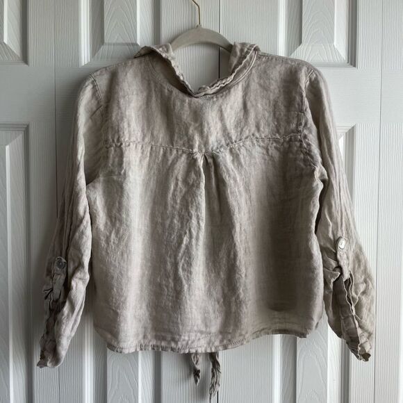 Vintage Tan linen crop tie front button down Made in Italy M - Picture 5 of 5